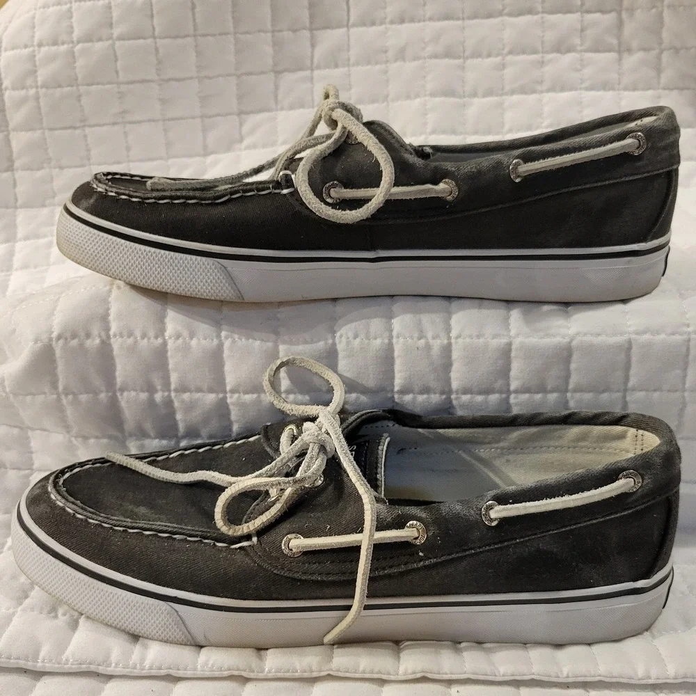 Sperry Top-Sider Women's 9.5 Canvas Boat Deck Shoes Dark Gray Fishermancore Prep